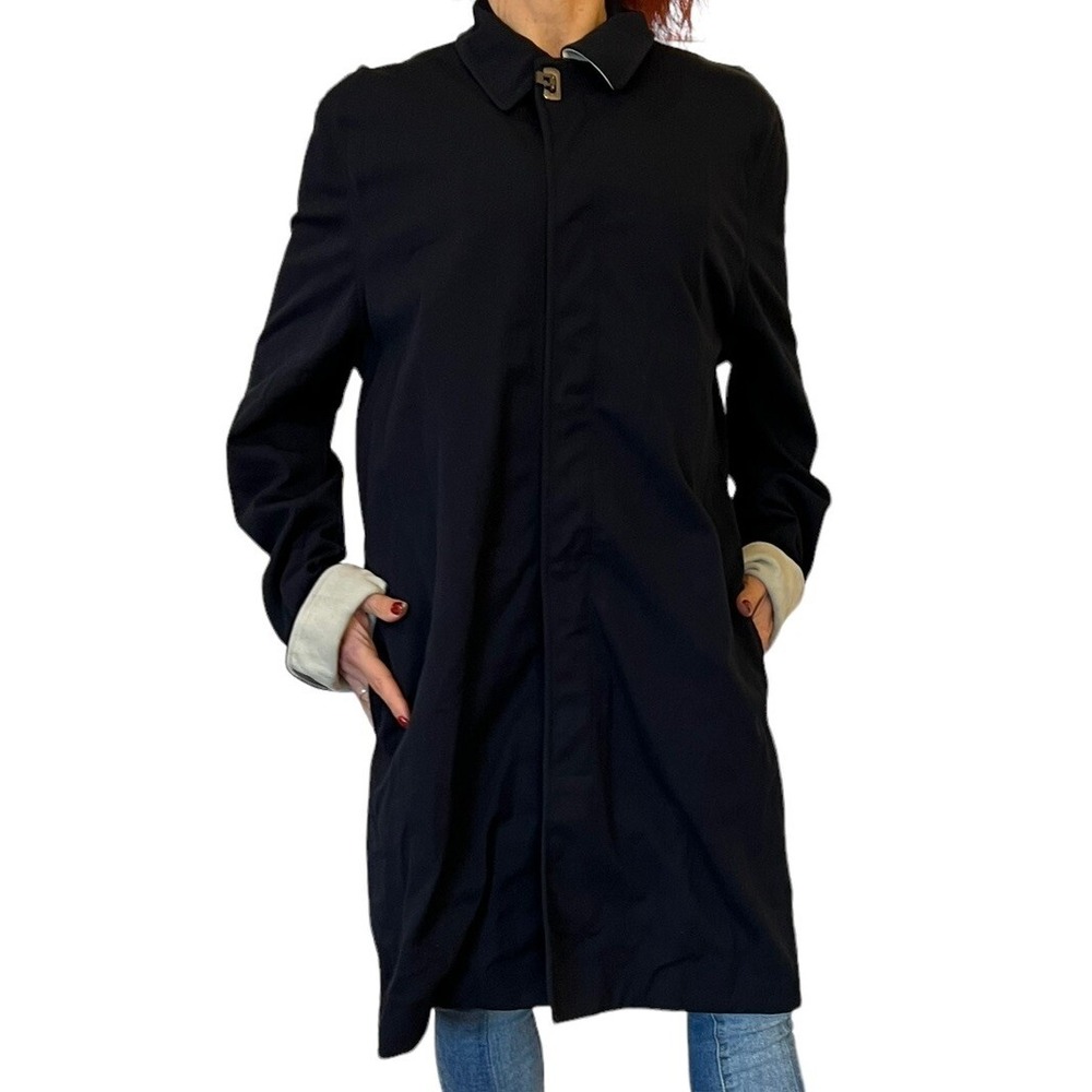WOMEN'S RALPH LAUREN BLACK LABEL NAVY COTTON SUEDE CUFFS OVERCOAT COAT SIZE 10